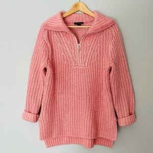 Ann Taylor Pink Chunky Knit Half-Zip Sweater